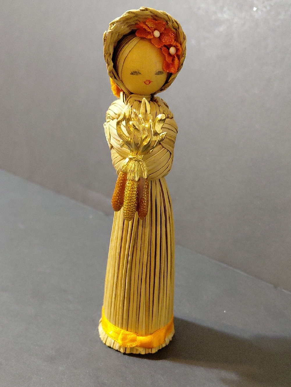 Vintage 1978 Handcrafted Korean Straw Woven Folk Art Figurine Doll